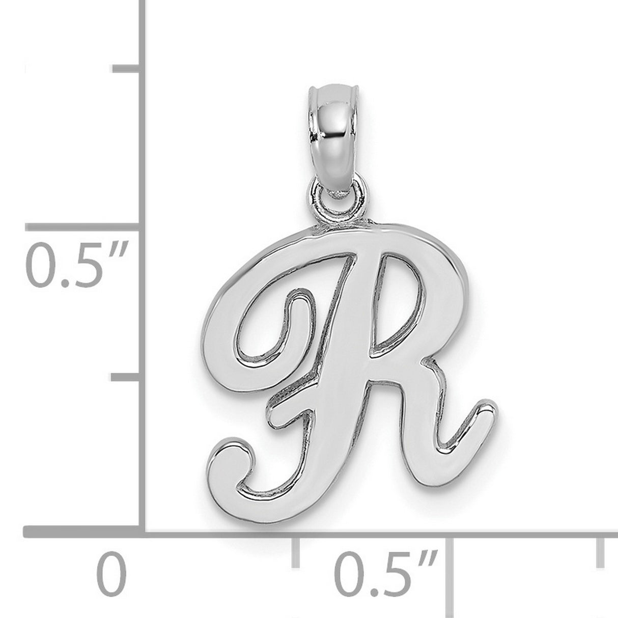 14k White Gold Script R Pendant, Polished Cursive Initial Letter Charm for Women