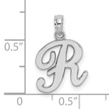 14k White Gold Script R Pendant, Polished Cursive Initial Letter Charm for Women