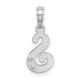 14k White Gold Script Letter S Pendant Charm, Polished Initial Design for Women or Unisex Wear