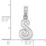 14k White Gold Script Letter S Pendant Charm, Polished Initial Design for Women or Unisex Wear