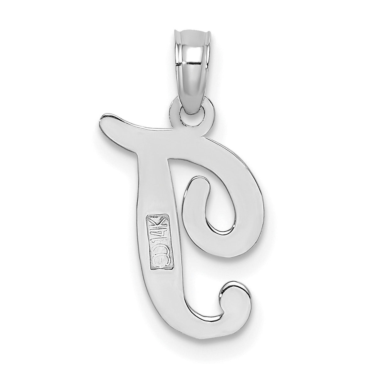 14k White Gold Script J Initial Pendant, Polished Letter Charm for Women
