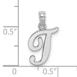 14k White Gold Script J Initial Pendant, Polished Letter Charm for Women