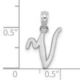 14k White Gold Script Initial N Pendant, High Polish Letter Charm for Women