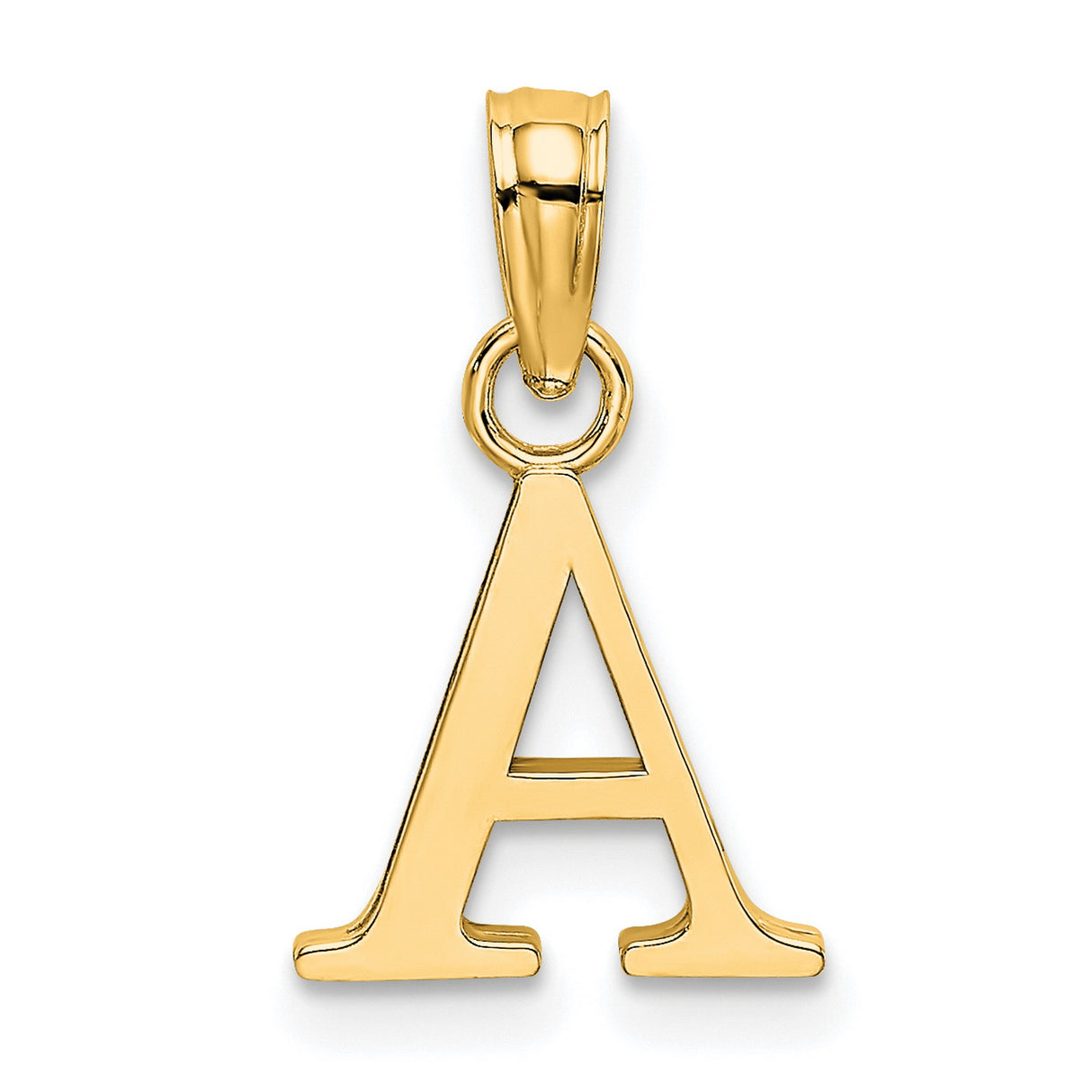 14k Yellow Gold Letter A Pendant, Polished Block Initial Charm, Unisex or Womens Jewelry
