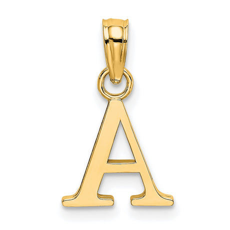 14k Yellow Gold Letter A Pendant, Polished Block Initial Charm, Unisex or Womens Jewelry