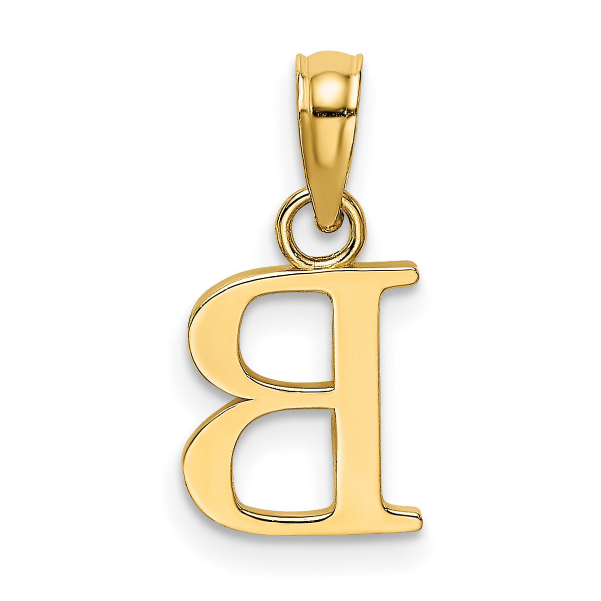 14k Yellow Gold Initial B Pendant, Polished Block Letter Charm for Women or Unisex Wear