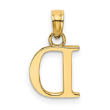 14k Yellow Gold Initial Pendant Charm, Polished Block Letter D Design for Women