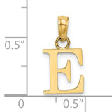 14k Yellow Gold Initial E Pendant, Polished Block Letter Charm for Women or Unisex