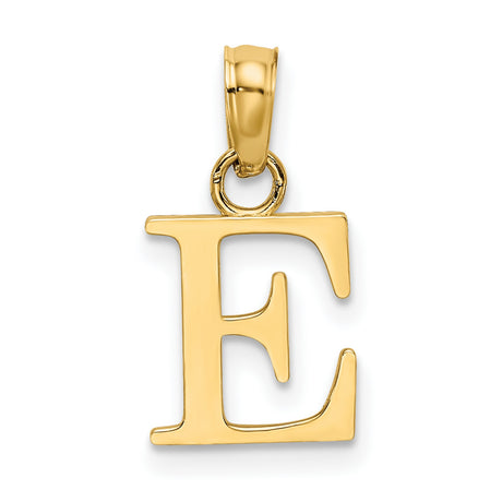 14k Yellow Gold Initial E Pendant, Polished Block Letter Charm for Women or Unisex
