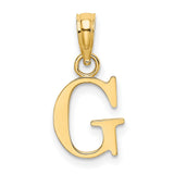 14k Yellow Gold Letter G Pendant Charm, Polished Block Initial Design, Unisex