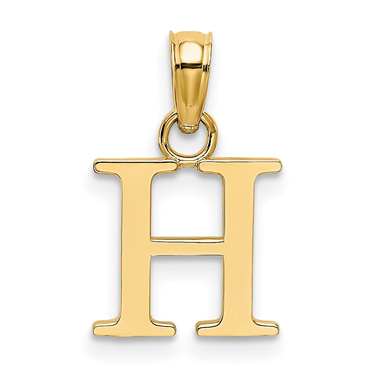 14k Yellow Gold Initial H Pendant, Block Letter Charm, Polished Alphabet Jewelry