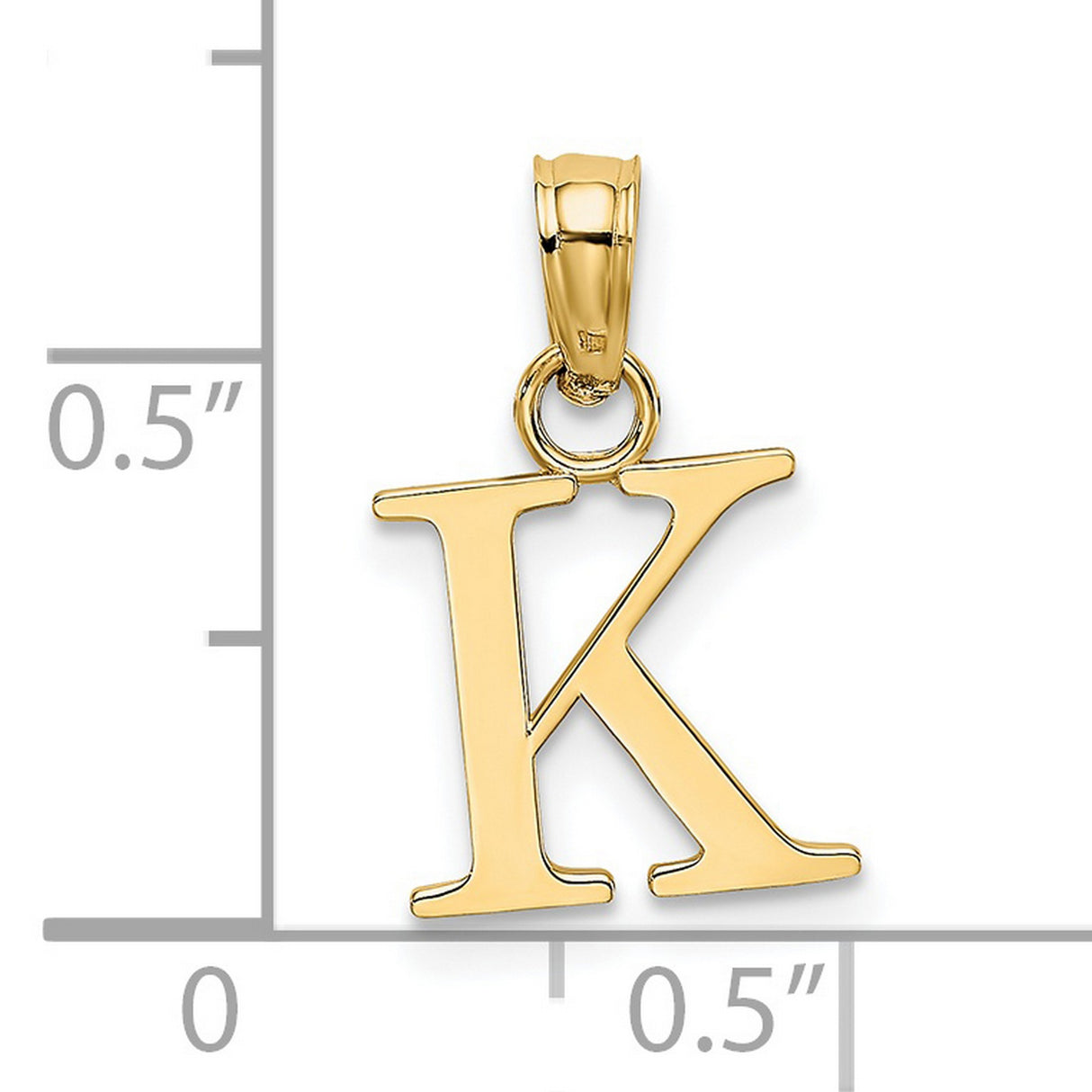14k Yellow Gold Letter K Pendant Charm, Polished Block Initial Monogram for Women or Unisex