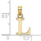 14k Yellow Gold Letter L Pendant, Polished Block Initial Charm for Women