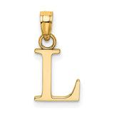 14k Yellow Gold Letter L Pendant, Polished Block Initial Charm for Women