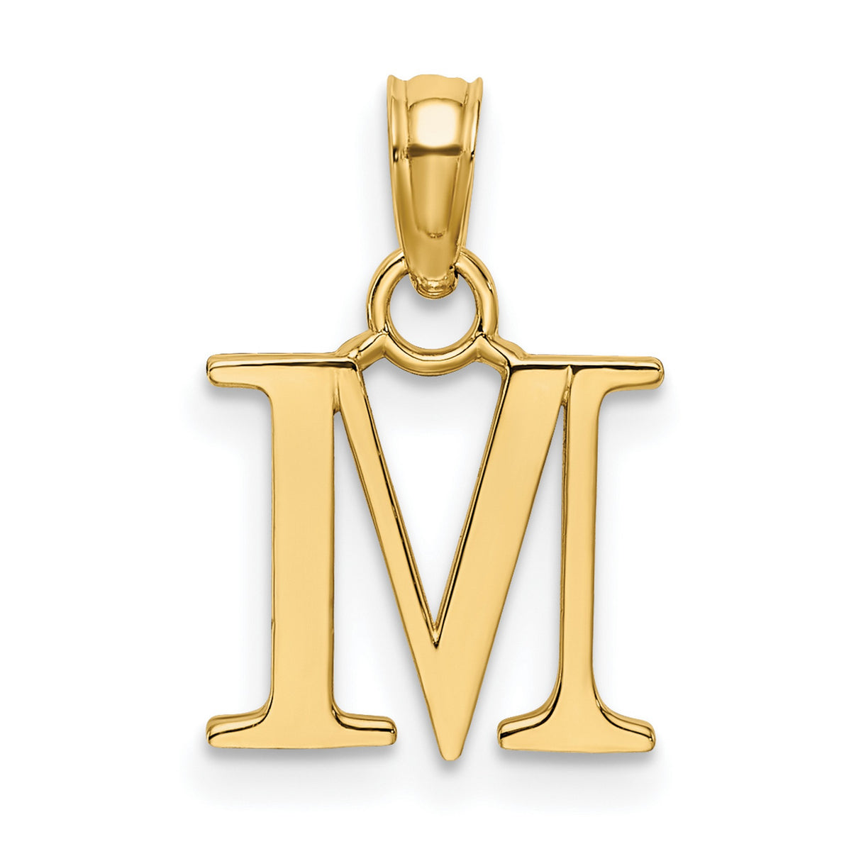 14k Yellow Gold Letter M Pendant Charm, Polished Block Initial Monogram Jewelry for Women or Unisex