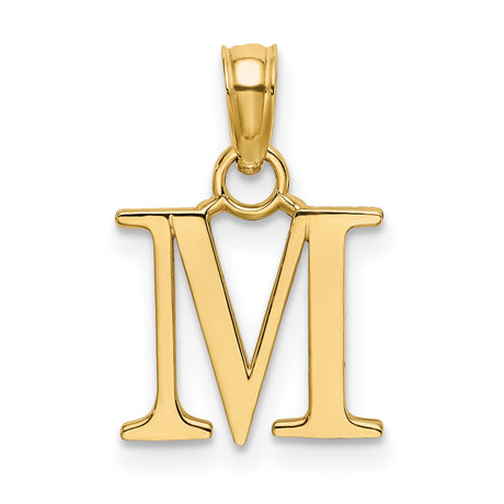 14k Yellow Gold Letter M Pendant Charm, Polished Block Initial Monogram Jewelry for Women or Unisex