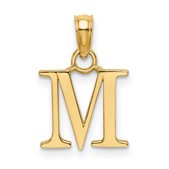 14k Yellow Gold Letter M Pendant Charm, Polished Block Initial Monogram Jewelry for Women or Unisex