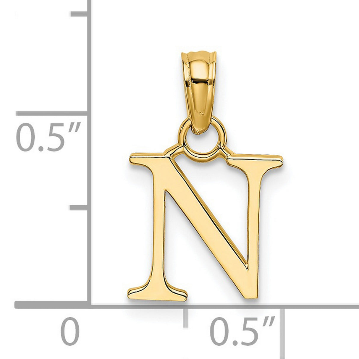 14k Yellow Gold Initial N Pendant, Polished Block Letter Charm for Women or Unisex Wear