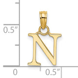 14k Yellow Gold Initial N Pendant, Polished Block Letter Charm for Women or Unisex Wear