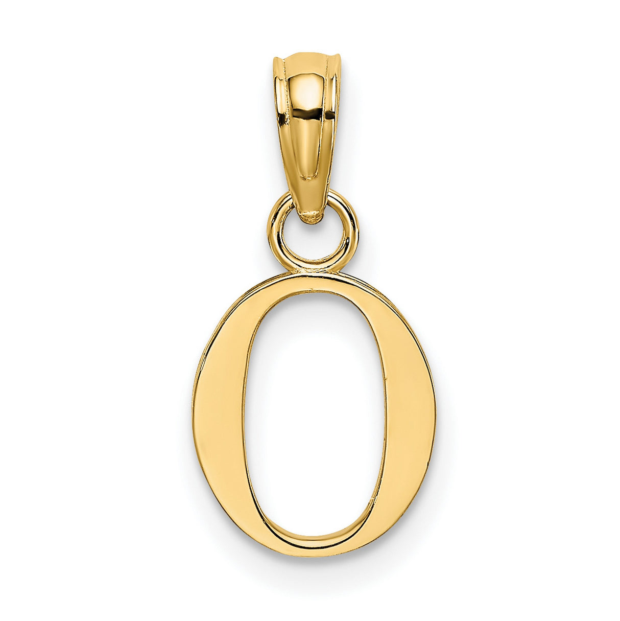 14k Yellow Gold Letter O Pendant Charm with Polished Open Initial Design