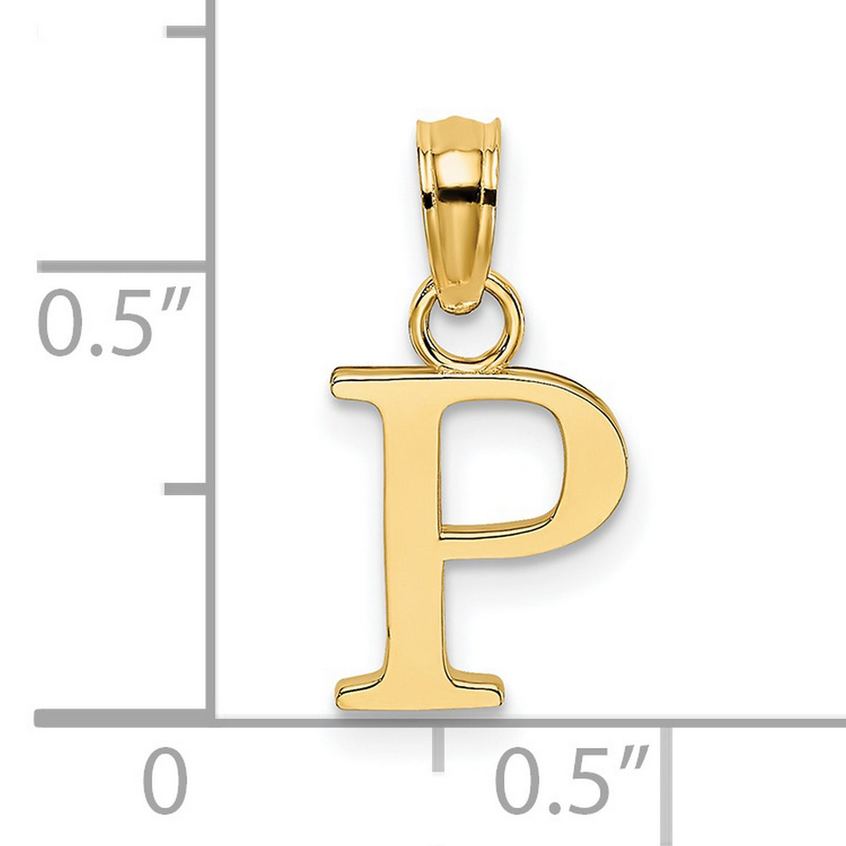 14k Yellow Gold Initial P Pendant, Polished Block Letter Charm in Classic Serif Font