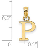 14k Yellow Gold Initial P Pendant, Polished Block Letter Charm in Classic Serif Font