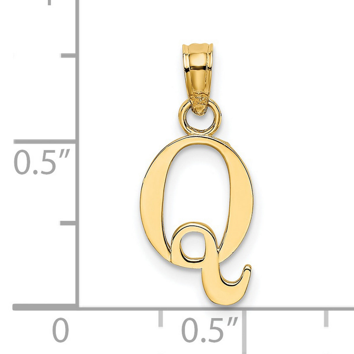 Polished Block Letter Q Initial Charm Pendant in Real 14k Yellow Gold