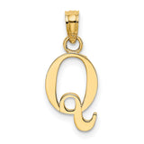 Polished Block Letter Q Initial Charm Pendant in Real 14k Yellow Gold