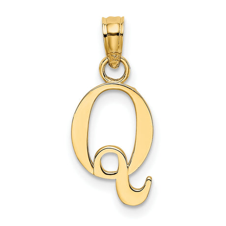Polished Block Letter Q Initial Charm Pendant in Real 14k Yellow Gold