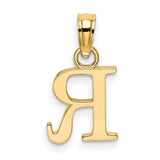 14k Yellow Gold Letter R Pendant Charm, Polished Uppercase Serif Initial, Unisex Monogram Jewelry