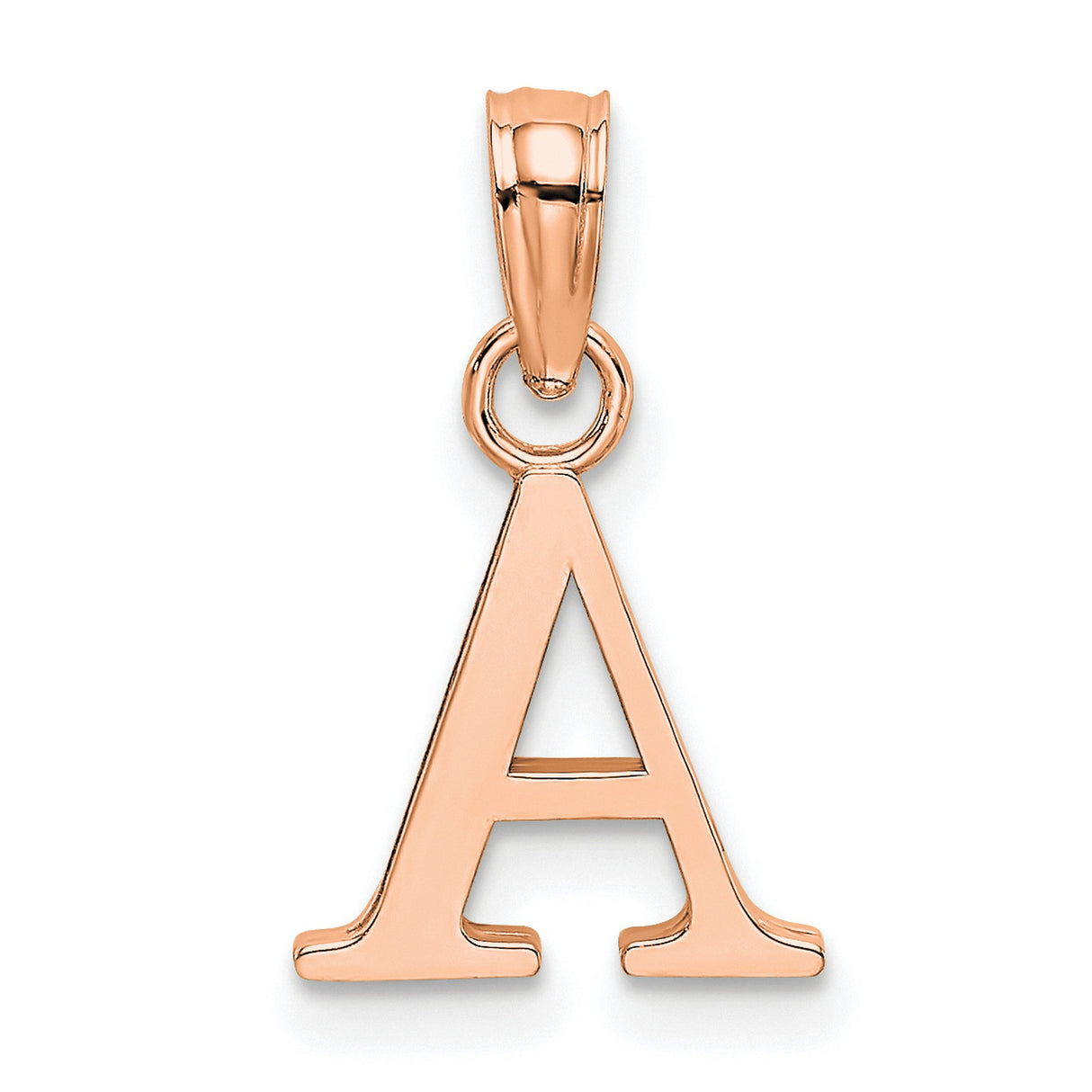 14k Rose Gold Initial Pendant Charm, Polished Block Letter A Monogram Jewelry for Women