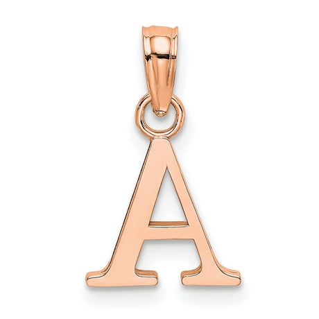 14k Rose Gold Initial Pendant Charm, Polished Block Letter A Monogram Jewelry for Women