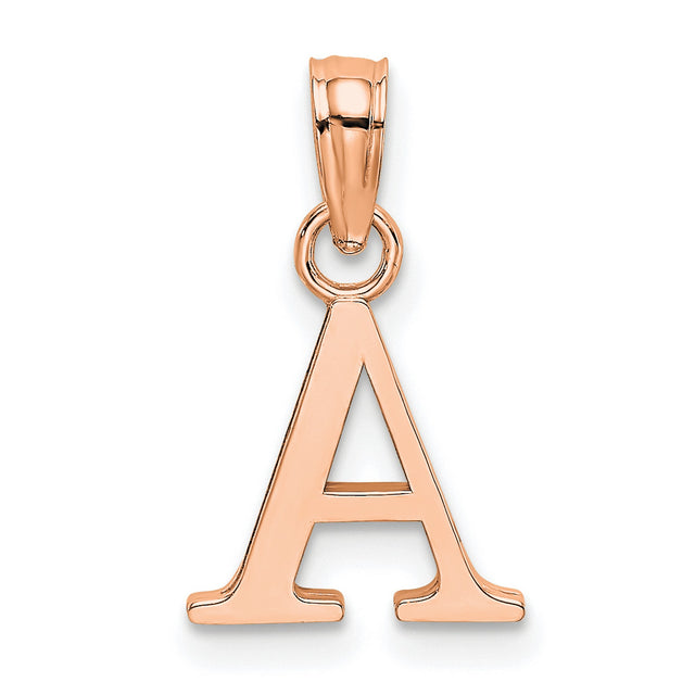 14k Rose Gold Initial Pendant Charm, Polished Block Letter A Monogram Jewelry for Women