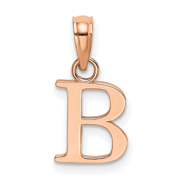 14k Rose Gold Initial Pendant, Block Letter B Charm, Dainty Monogram Jewelry for Women