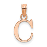 14k Rose Gold Letter C Pendant, Polished Serif Font Initial Charm for Women