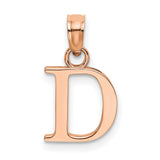 14k Rose Gold Letter D Pendant, Polished Block Initial Charm, Monogram Jewelry for Women