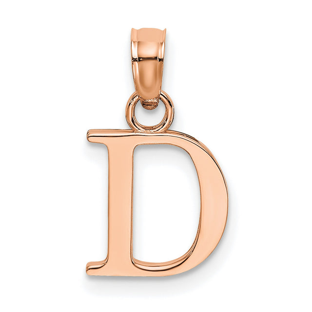 14k Rose Gold Letter D Pendant, Polished Block Initial Charm, Monogram Jewelry for Women