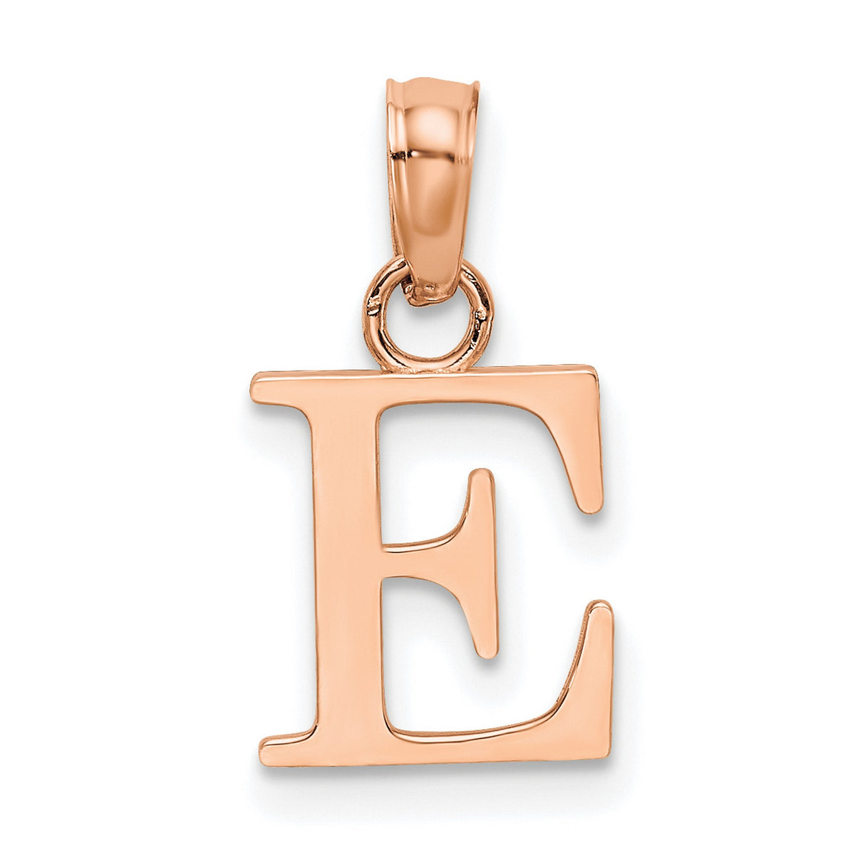 14k Rose Gold Letter E Pendant Charm, Polished Block Initial Jewelry for Women