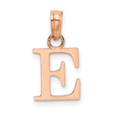 14k Rose Gold Letter E Pendant Charm, Polished Block Initial Jewelry for Women