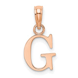 14k Rose Gold Initial Pendant, Polished Serif Letter G Charm, Dainty Monogram Jewelry for Women
