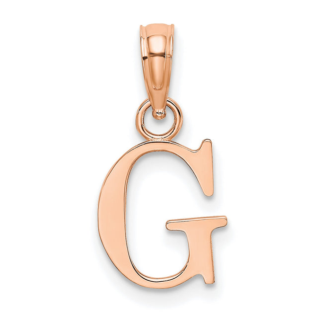 14k Rose Gold Initial Pendant, Polished Serif Letter G Charm, Dainty Monogram Jewelry for Women