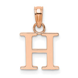 14k Rose Gold Letter H Pendant, Polished Block Font Initial Charm, Dainty Monogram Jewelry