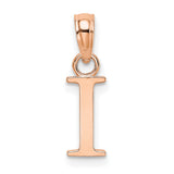 14k Rose Gold Letter I Pendant Charm, Polished Initial Monogram Jewelry for Women