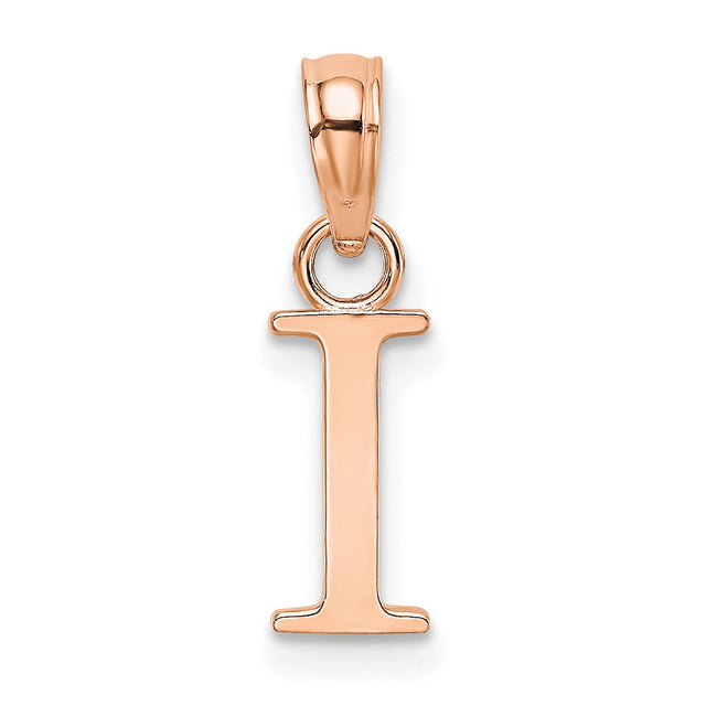 14k Rose Gold Letter I Pendant Charm, Polished Initial Monogram Jewelry for Women