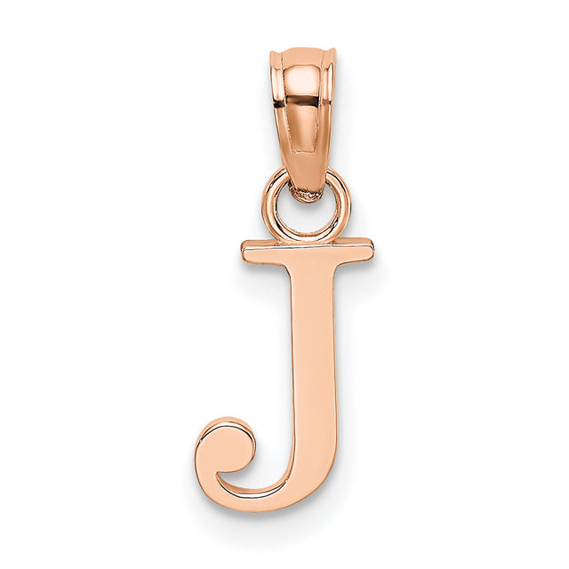 14k Rose Gold Initial Pendant with Script Letter J Charm, Polished Monogram Jewelry
