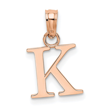 14k Rose Gold Initial Pendant Charm, Polished Serif Letter K Monogram Jewelry for Women