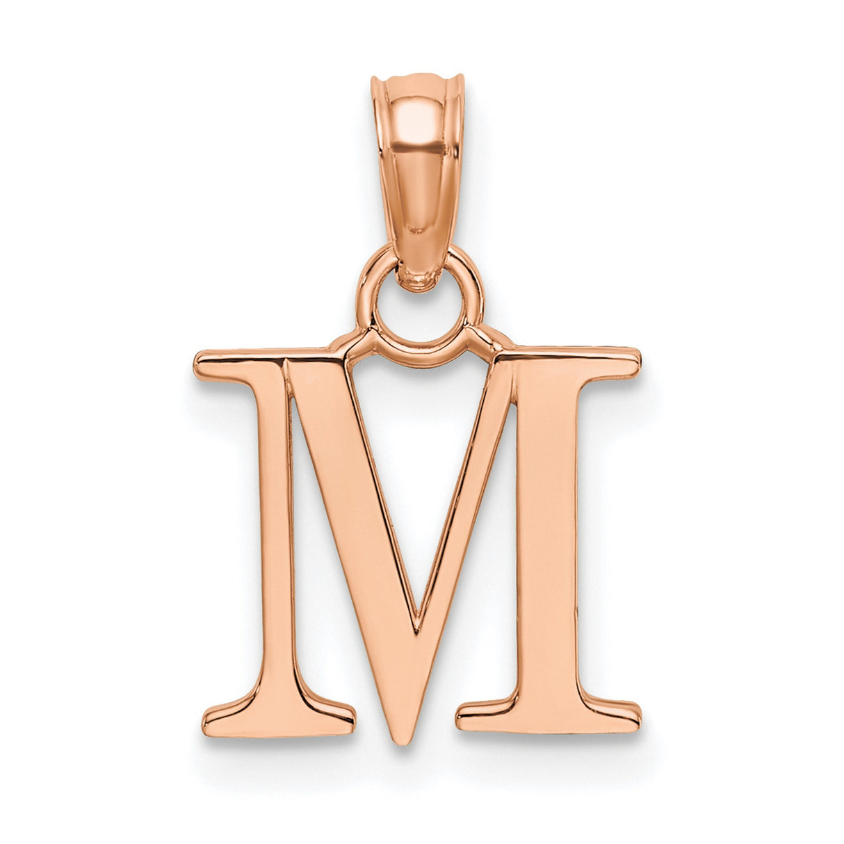 14k Rose Gold Letter M Pendant, Solid Gold Initial Charm with Block Monogram Design