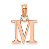 14k Rose Gold Letter M Pendant, Solid Gold Initial Charm with Block Monogram Design