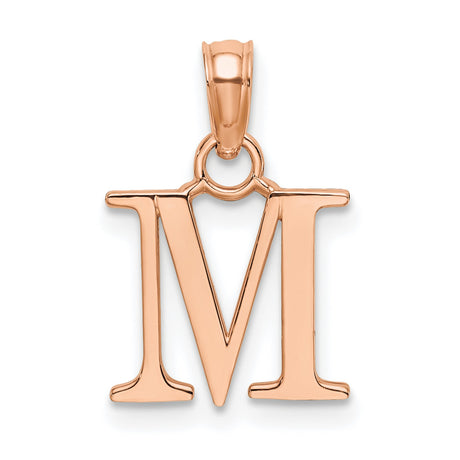 14k Rose Gold Letter M Pendant, Solid Gold Initial Charm with Block Monogram Design