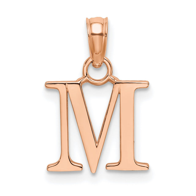 14k Rose Gold Letter M Pendant, Solid Gold Initial Charm with Block Monogram Design
